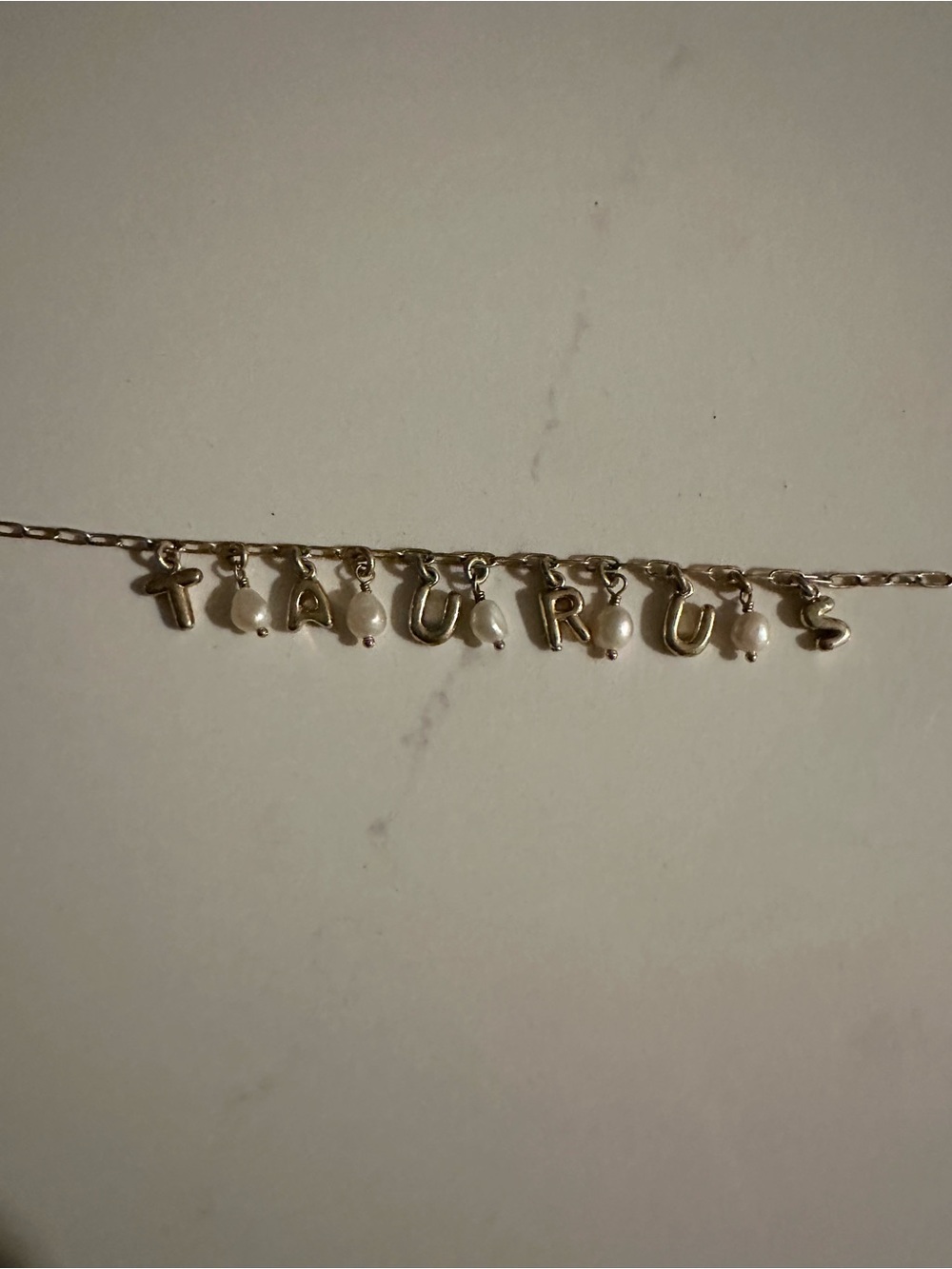 TAURUS Pearl Letter Charm Necklace - Gold Tone